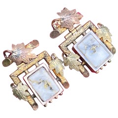 Antique Victorian  Gold Quartz Dangle Earrings 