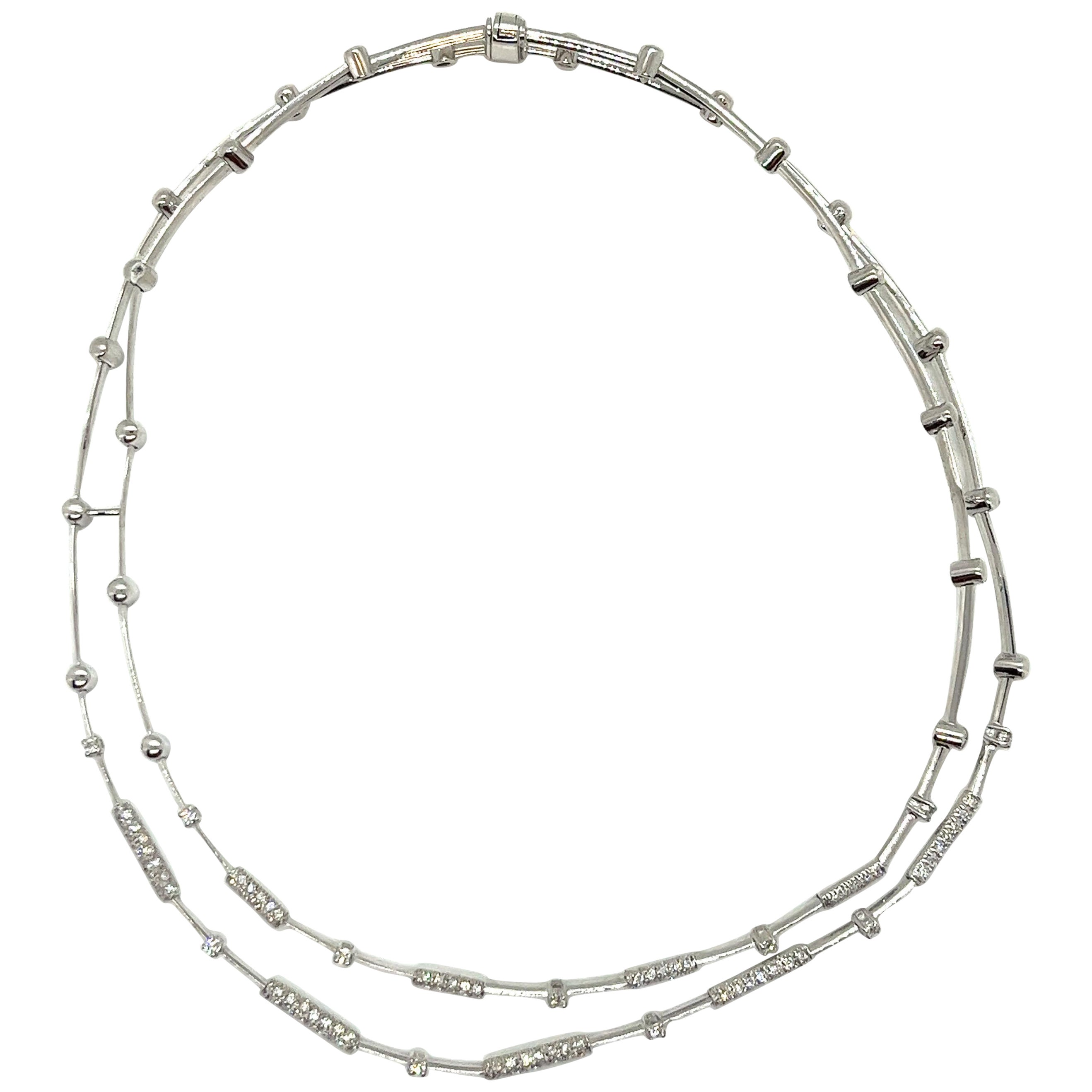 18 Karat Weißgold Doppelreihige Diamant-Halskette mit Diamanten