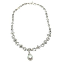 18K White Gold Diamond and South Sea Pearl Necklace