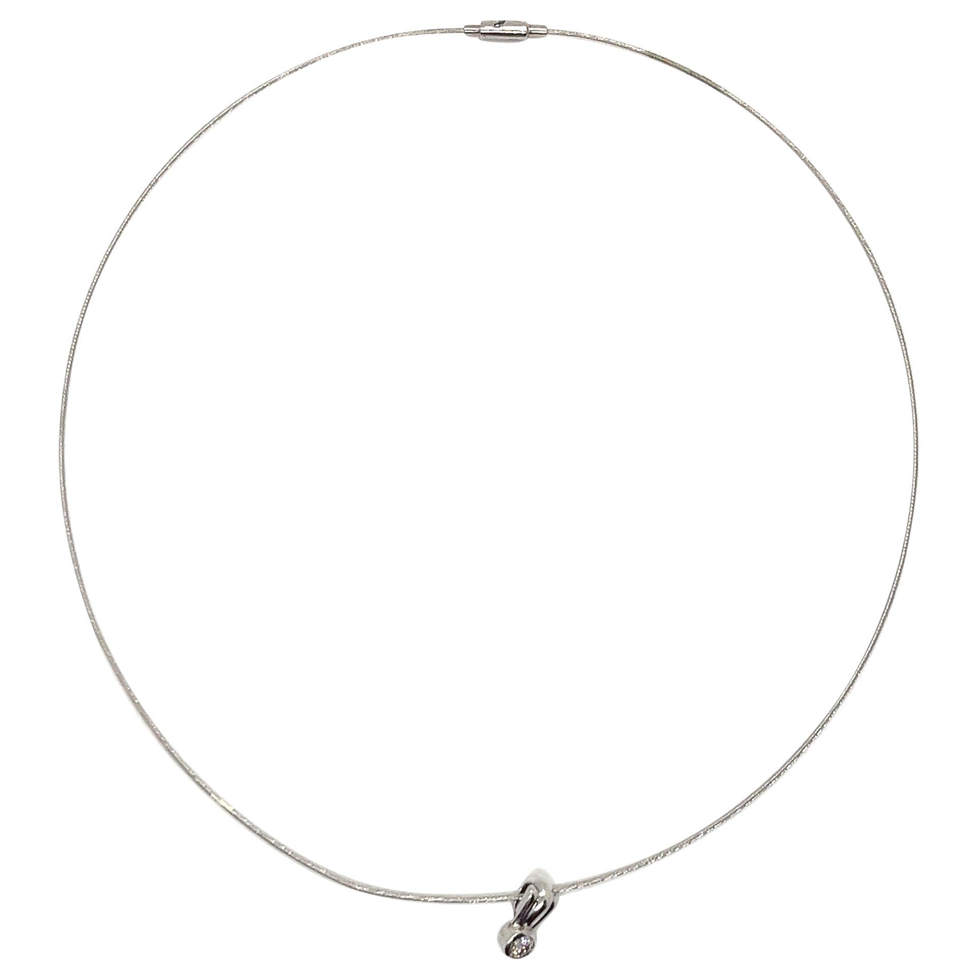 14K White Gold Wire Collar with Diamond Slide Pendant Necklace