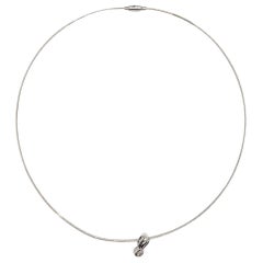 14K White Gold Wire Collar with Diamond Slide Pendant Necklace