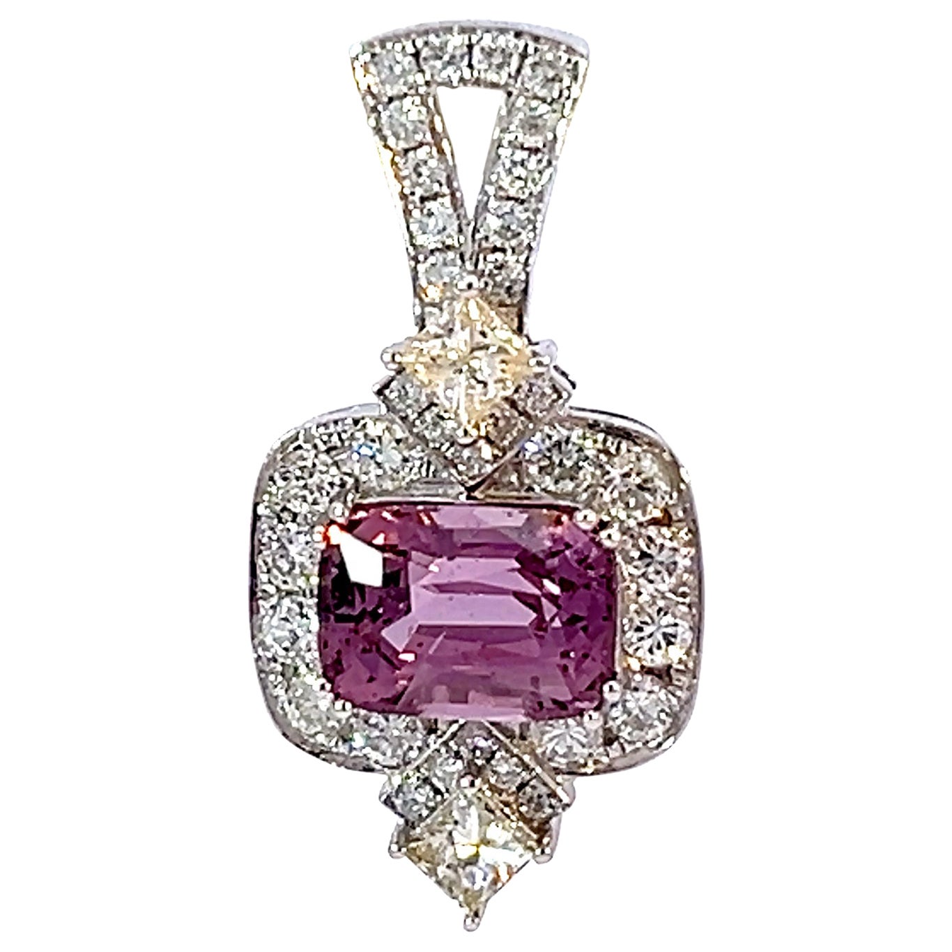 Limited Classic 14k Gold w/ 1.45 ct Purple Lavender spinel .68ct Diamond Pendant For Sale