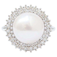 Pearl, Diamonds, 18 Karat White Gold Ring.