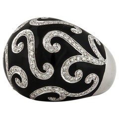 Anello Legazzi a cupola con diamante e smalto nero in oro bianco 18 carati