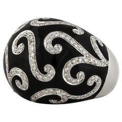 Legazzi 18K White Gold Black Enamel Diamond Dome Ring