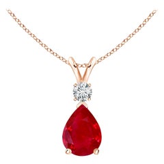 ANGARA 1.15ct Ruby Teardrop Pendant with Diamond in 14K Rose Gold