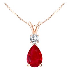 ANGARA 1.70ct Ruby Teardrop Pendant with Diamond in 14K Rose Gold