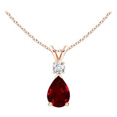 ANGARA Pendentif goutte de rubis de 0,80ct avec diamant en or rose 14K