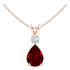 ANGARA Colgante de lágrima de rubí de 1,15 ct con diamante en oro rosa de 14 quilates