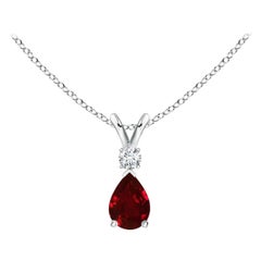 ANGARA Colgante lágrima de rubí de 0,40 ct con diamante en platino