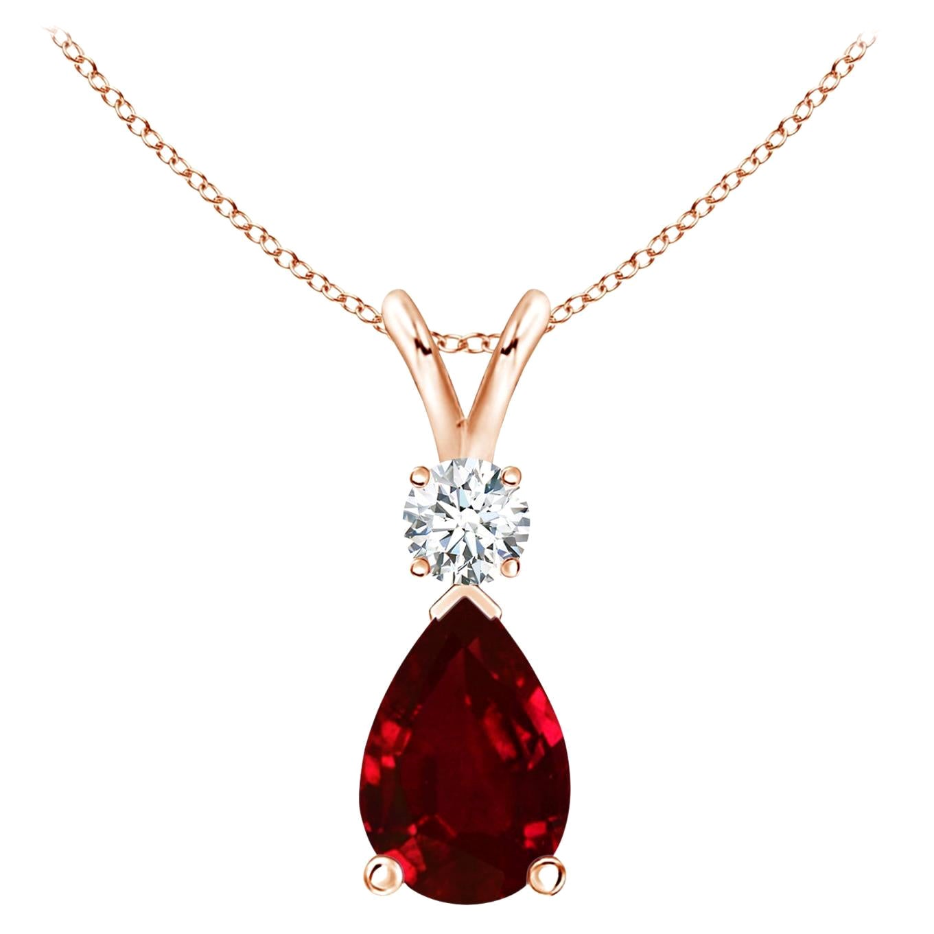 ANGARA Ciondolo a goccia di rubino da 1,70 carati con diamante in oro rosa 14K in vendita