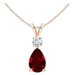 ANGARA 1.70ct Ruby Teardrop Pendant with Diamond in 14K Rose Gold