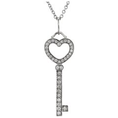 Tiffany & Co. Heart Key Pendant Necklace Platinum and Pave Diamonds Mini 