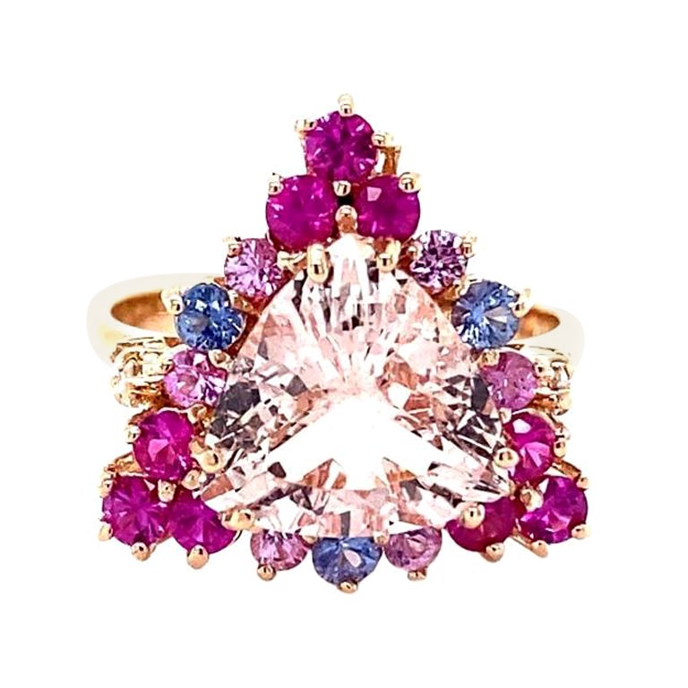 4.28 Carat Pink Morganite Diamond Sapphire Rose Gold Cocktail Ring