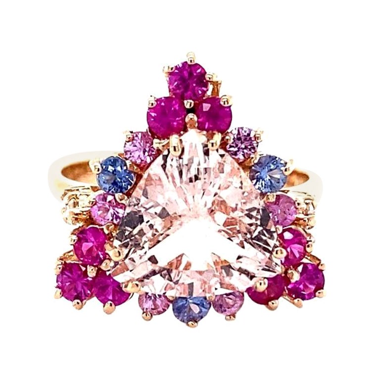 Anillo de cóctel de oro rosa con zafiro y diamantes Morganita rosa de 4,28 quilates