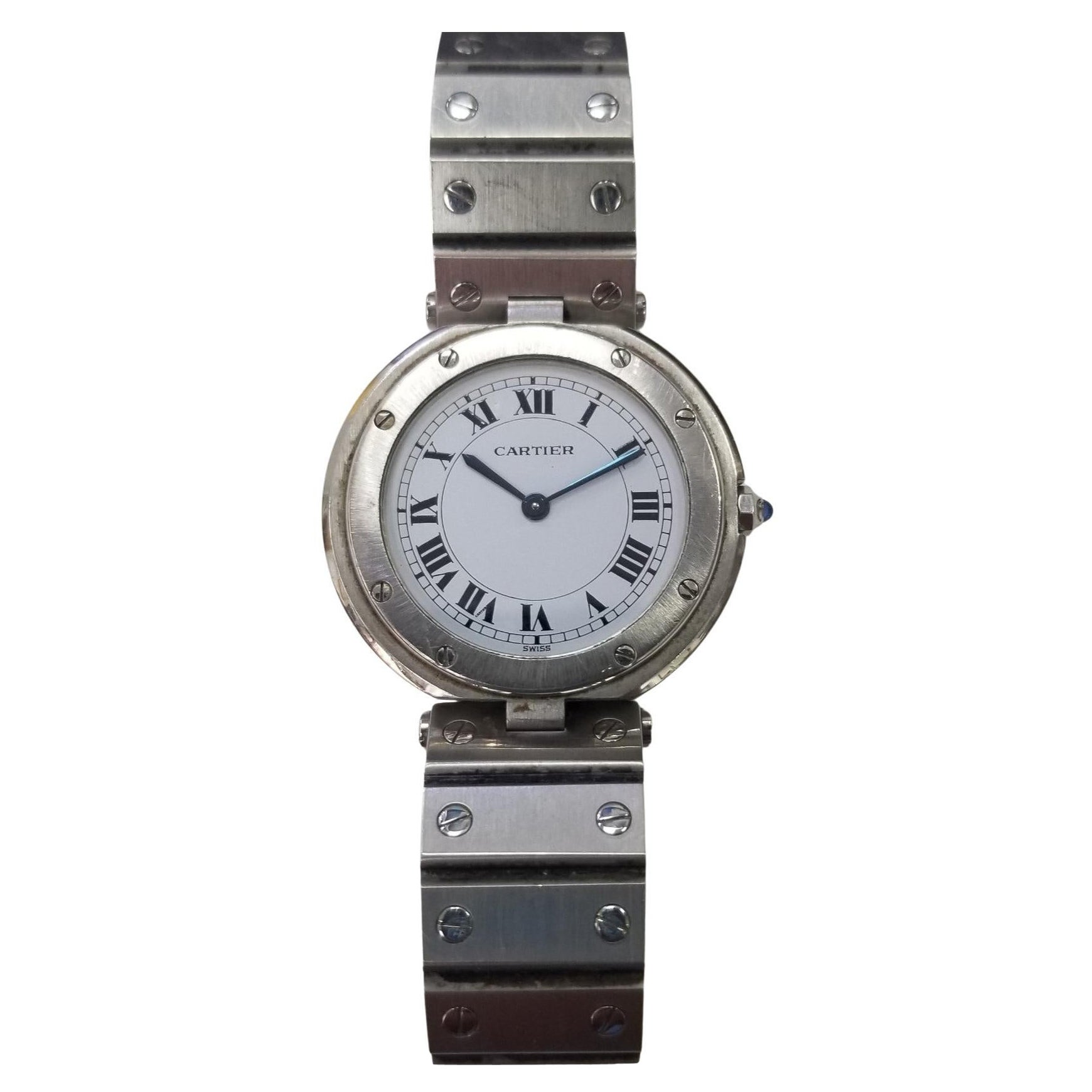 Cartier Santos Ronde Stainless Steel White Dial Mens Watch For Sale