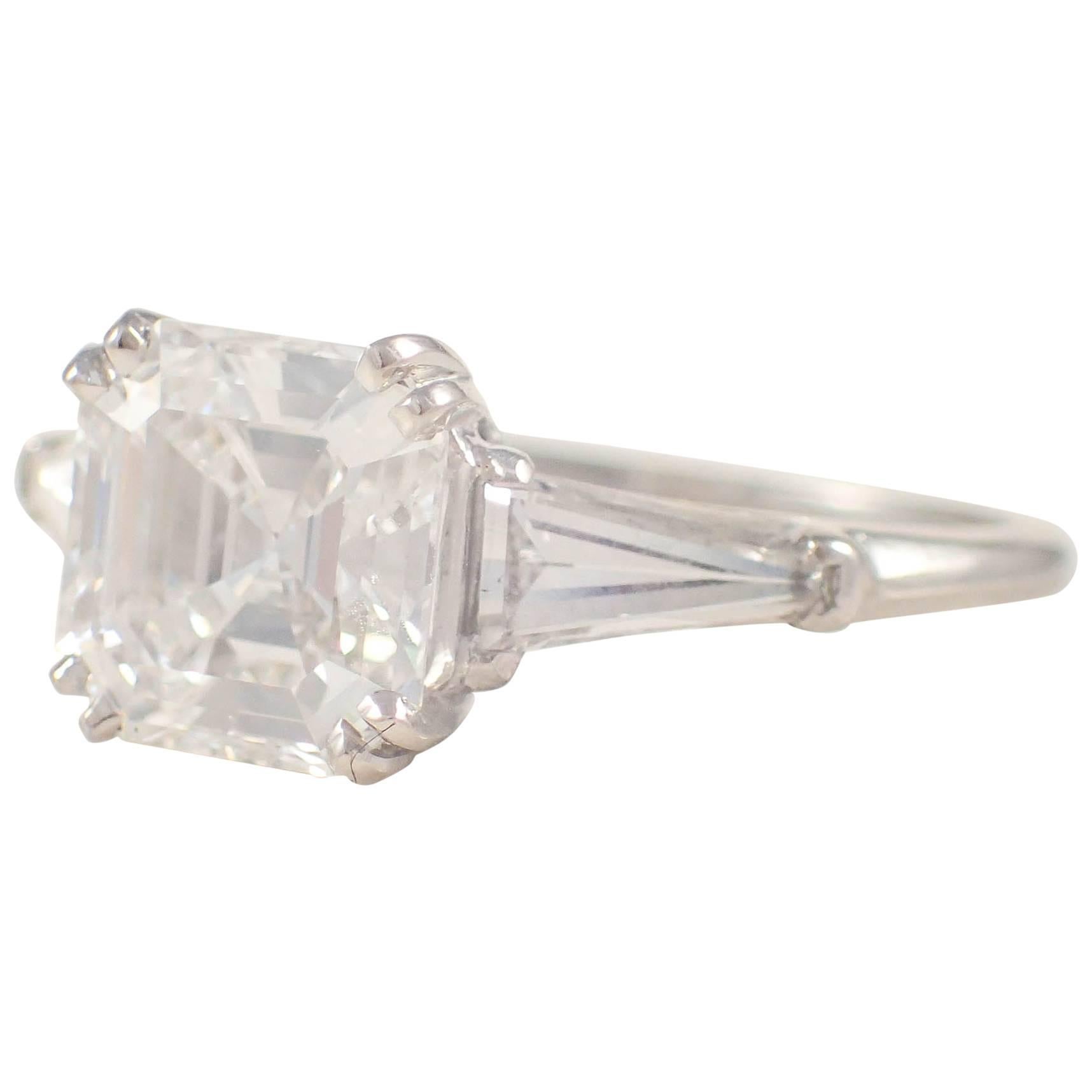 2.09 Carat GIA Cert Asscher Cut Diamond Platinum Engagement Ring 