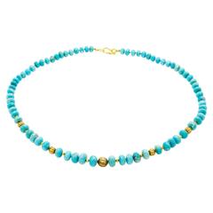 Large Rose Cut Turquoise Bead Necklace with Gold Beads