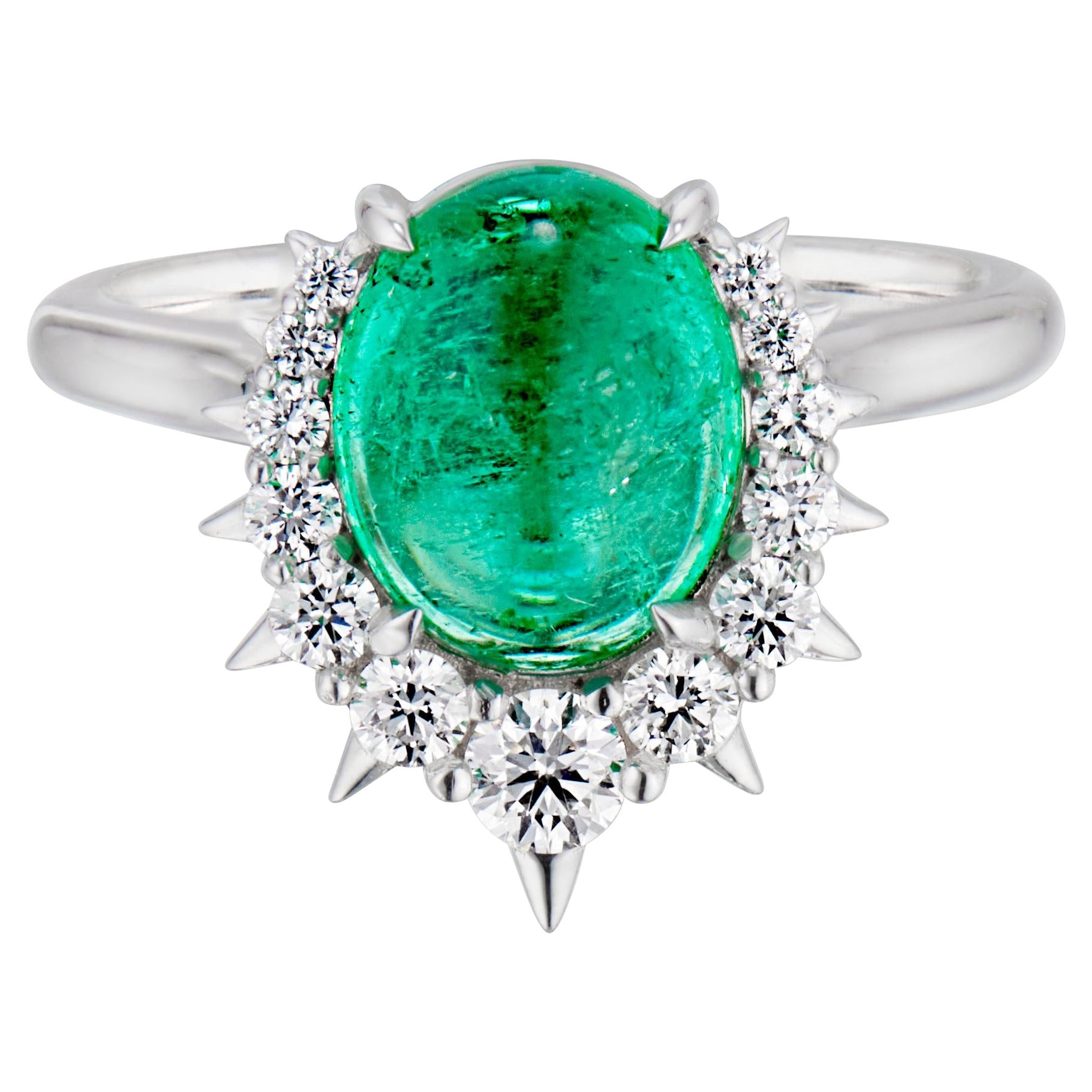 1.88ct Oval Muzo Emerald And Diamond Engagement Ring For Sale