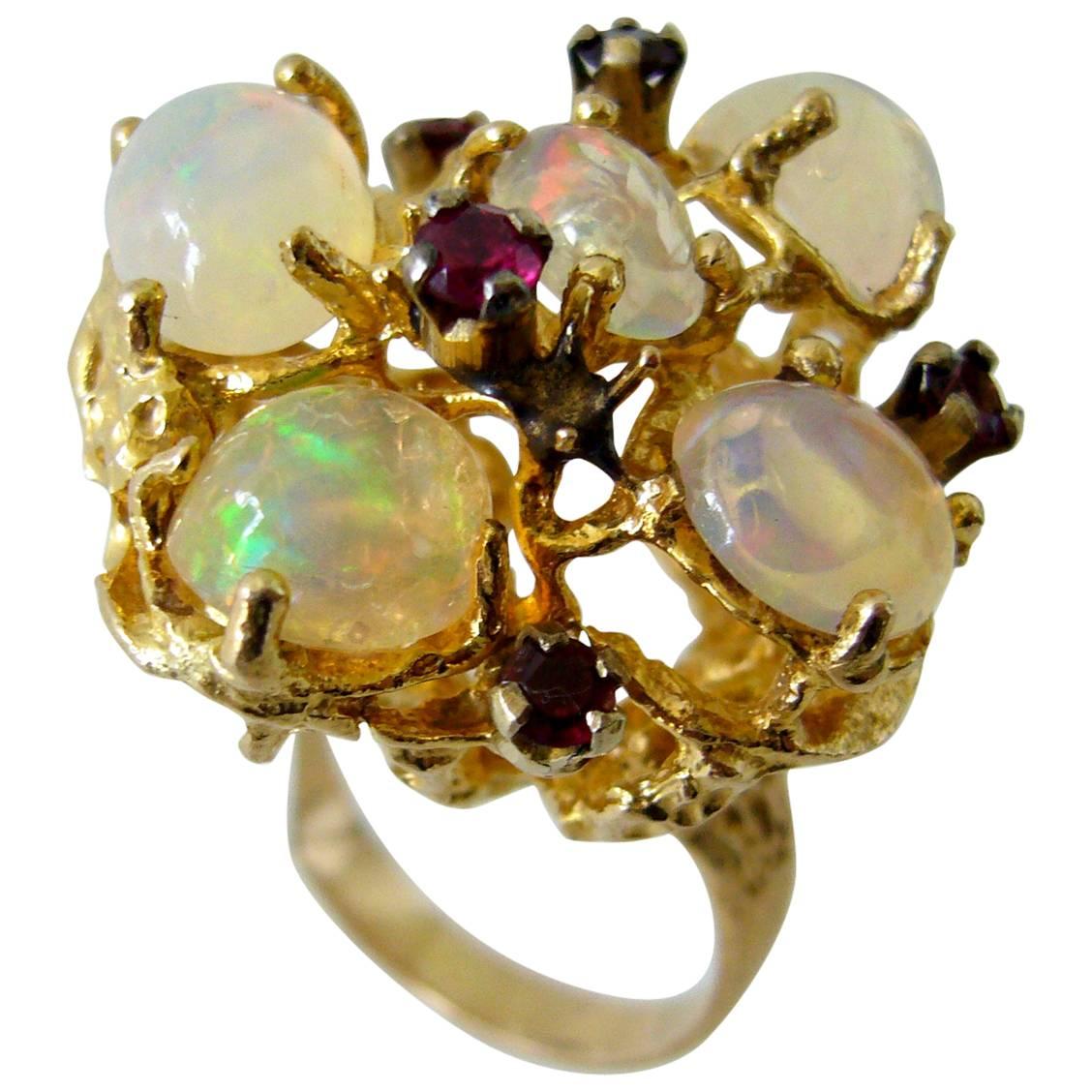 Opal Ruby Gold Branching Ring