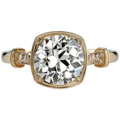 2.02 Carat Old European Cut Diamond Gold Engagement Ring