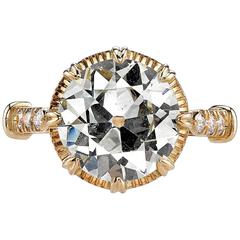 3.05 Carat Old European Cut Diamond Gold Engagement Ring