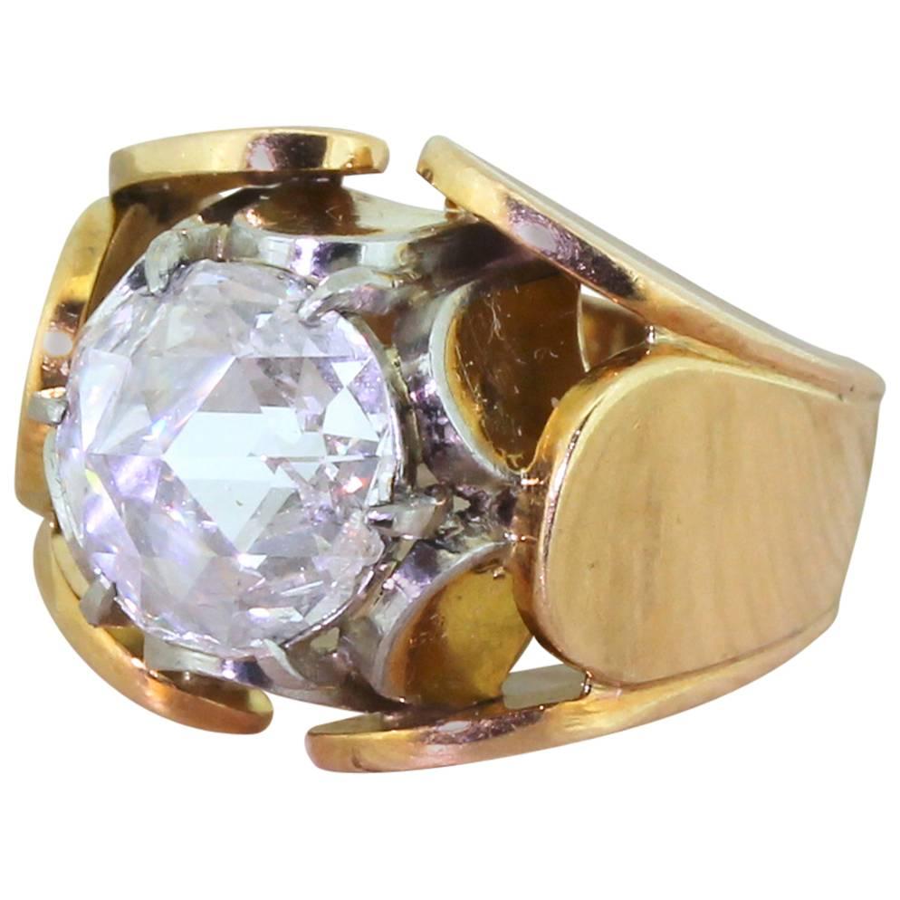 Mid Century 2.06 Carat Rose Cut Diamond “Lotus” Ring For Sale