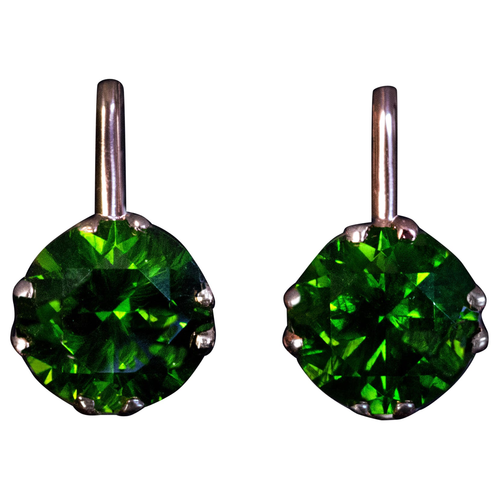 Vintage Russian 4.46 Ct Demantoid Solitaire Earrings  For Sale