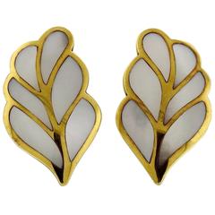 1980s Tiffany & Co. Gold Mother of Pearl Inlay Leaf Motif Earrings 7