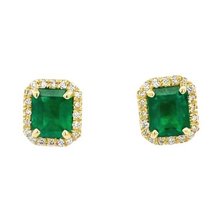 Colombian Green Emerald & Diamond Earrings 2.70CT D.50CT 18K Yellow Gold