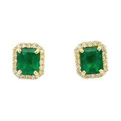 Colombian Green Emerald & Diamond Earrings 2.70CT D.50CT 18K Yellow Gold