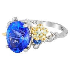 Tanzanite 14k Gold Ring Genuine Tanzanite Ring Certified Tanzanite Ring