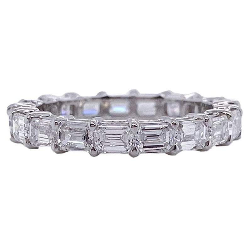 Platinum Emerald Cut Horizontal Diamond Eternity Band  For Sale