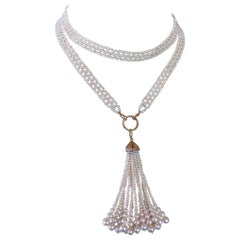 Marina J. Pearl Woven Lace Sautoir with Diamond Encrusted 14k Yellow Gold Tassel