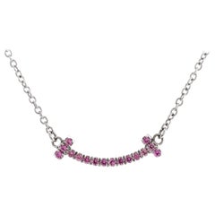 Tiffany & Co. T Smile Pendant Necklace 18K White Gold with Pink Sapphires Mini