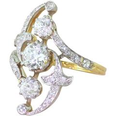 Art Nouveau 1.76 Carat Old Cut Diamond Ring 1