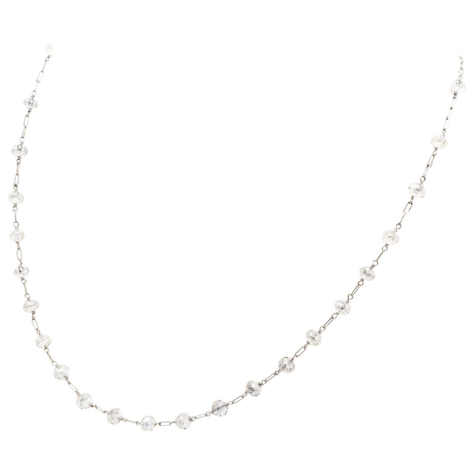 27 astonishingly beautiful faceted diamond beads (approximately 38 carats) decorated on a platinum chain. A classical timeless diamond necklace that is stunning! Diamonds have forever been used for longevity, balance, clarity, and success. They also