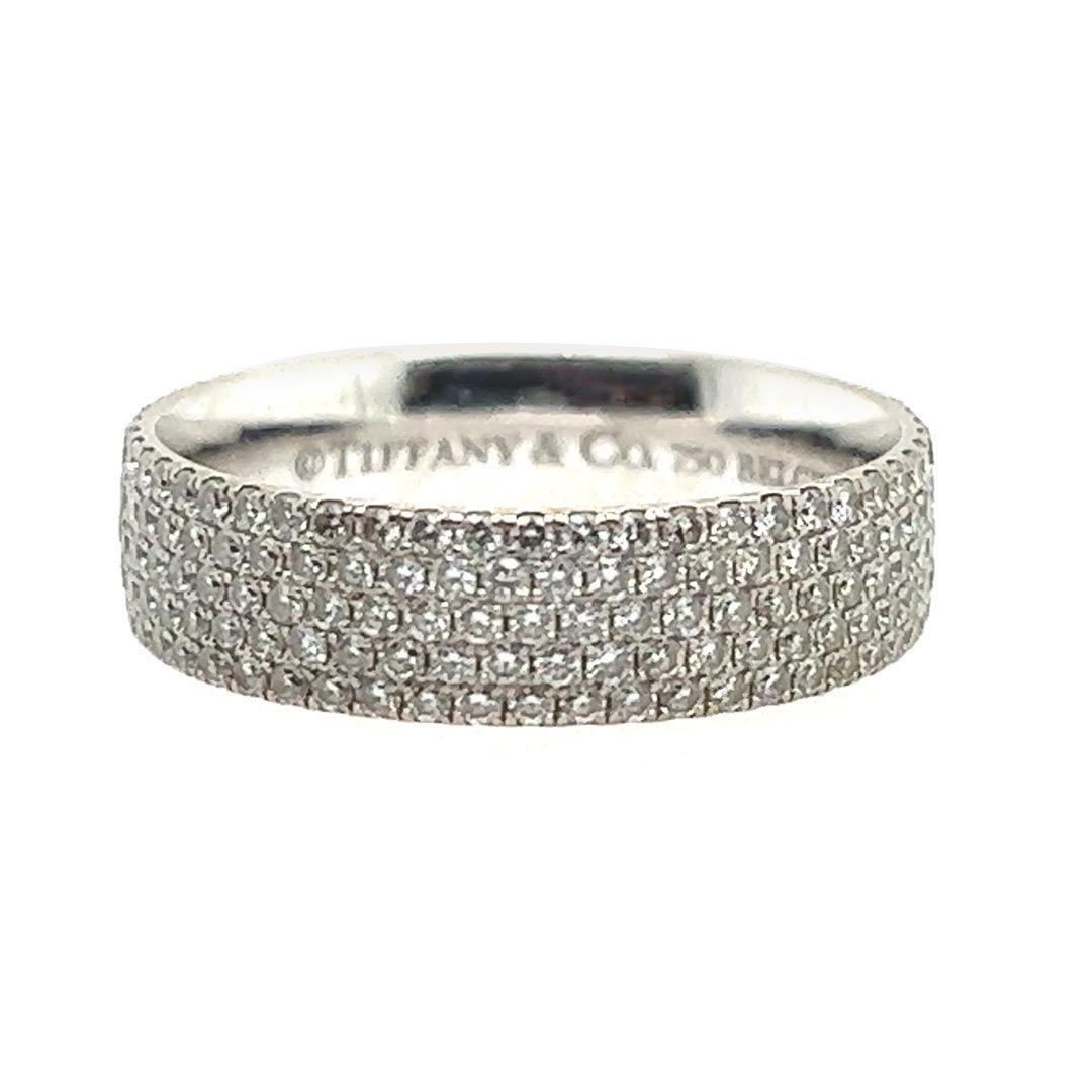 Tiffany & Co Metro Five Row Natural 0.90 Carat Diamond Gold Engagement Ring