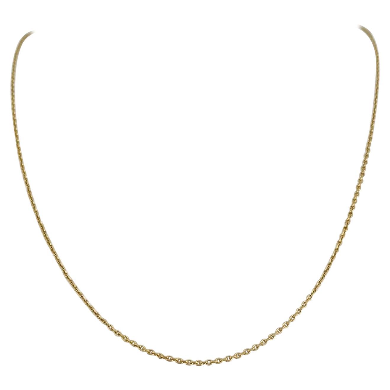 18 Karat Yellow Gold Solid Very Thin Cable Link Chain Necklace 