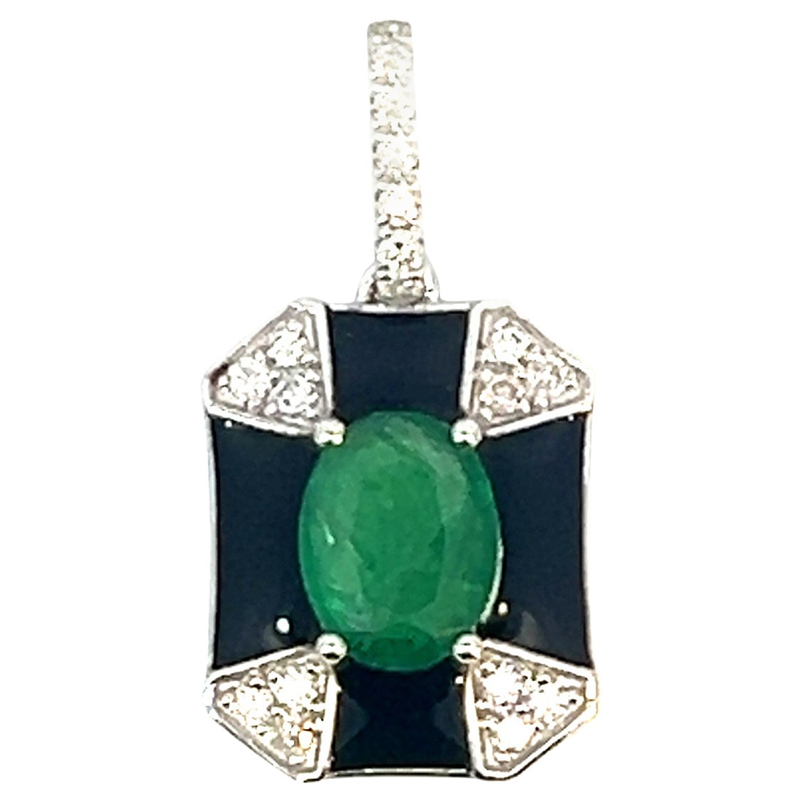 Enchanting Brilliance Elegance Shield 14k Gold Pendant 1.44 ct Emerald Pendant For Sale