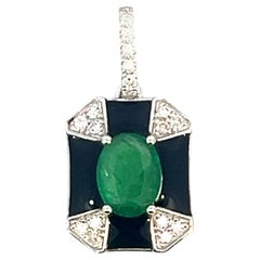 Used Enchanting Brilliance Elegance Shield 14k Gold Pendant 1.44 ct Emerald Pendant