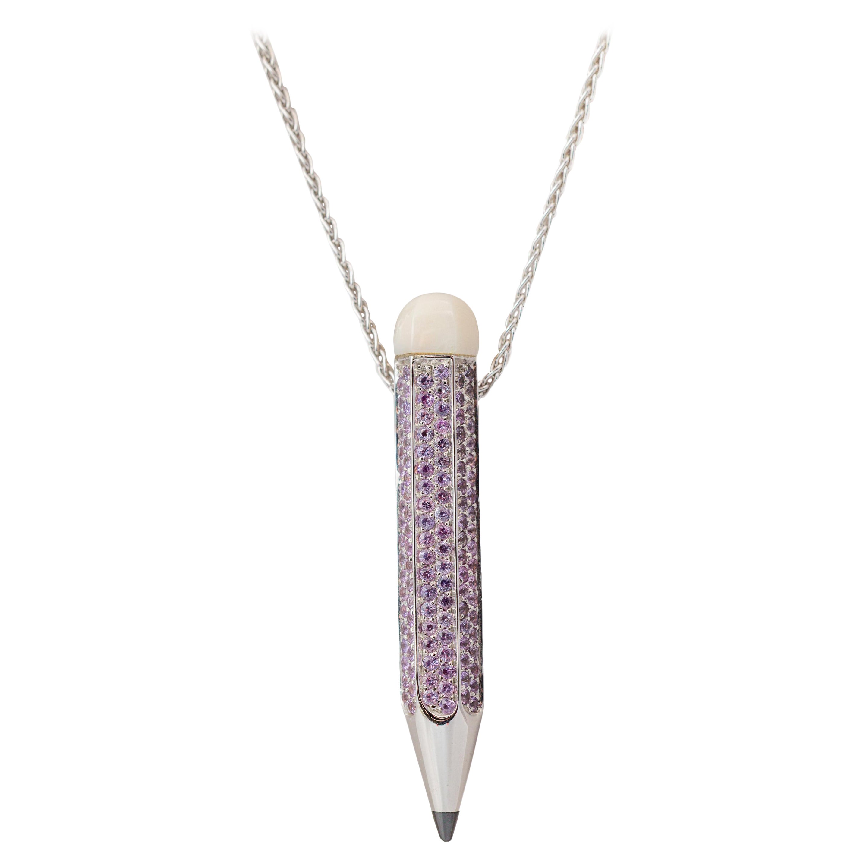 "Costis" Pencil Pendant - Pave' 2.47 cts Purple Sapphires, Diamond Point, Coral  For Sale
