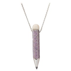 "Costis" Pencil Pendant - Pave' 2.47 cts Purple Sapphires, Diamond Point, Coral 
