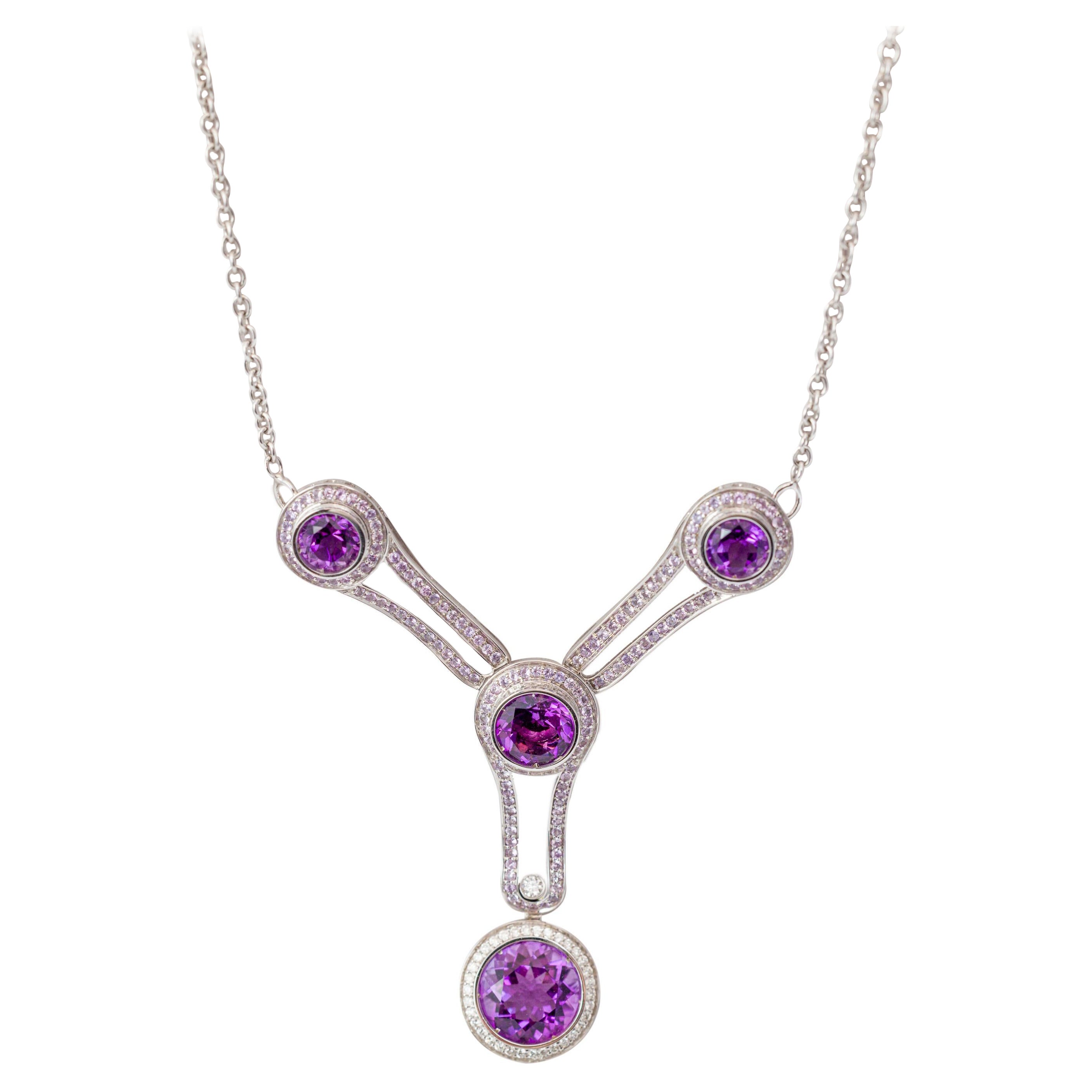 "Costis" Circle In Motion Necklace, 10.94cts Purple Amethysts, Purple Sapphires For Sale