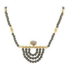 LUTH DESIGN - necklace with hematite, moonstone and diamonds 18k yellow gold