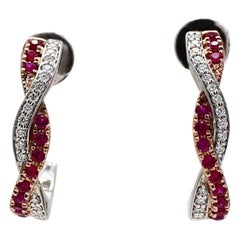 Natural Red Round Ruby and White Diamond .53 Carat TW Rose Gold Drop Earrings