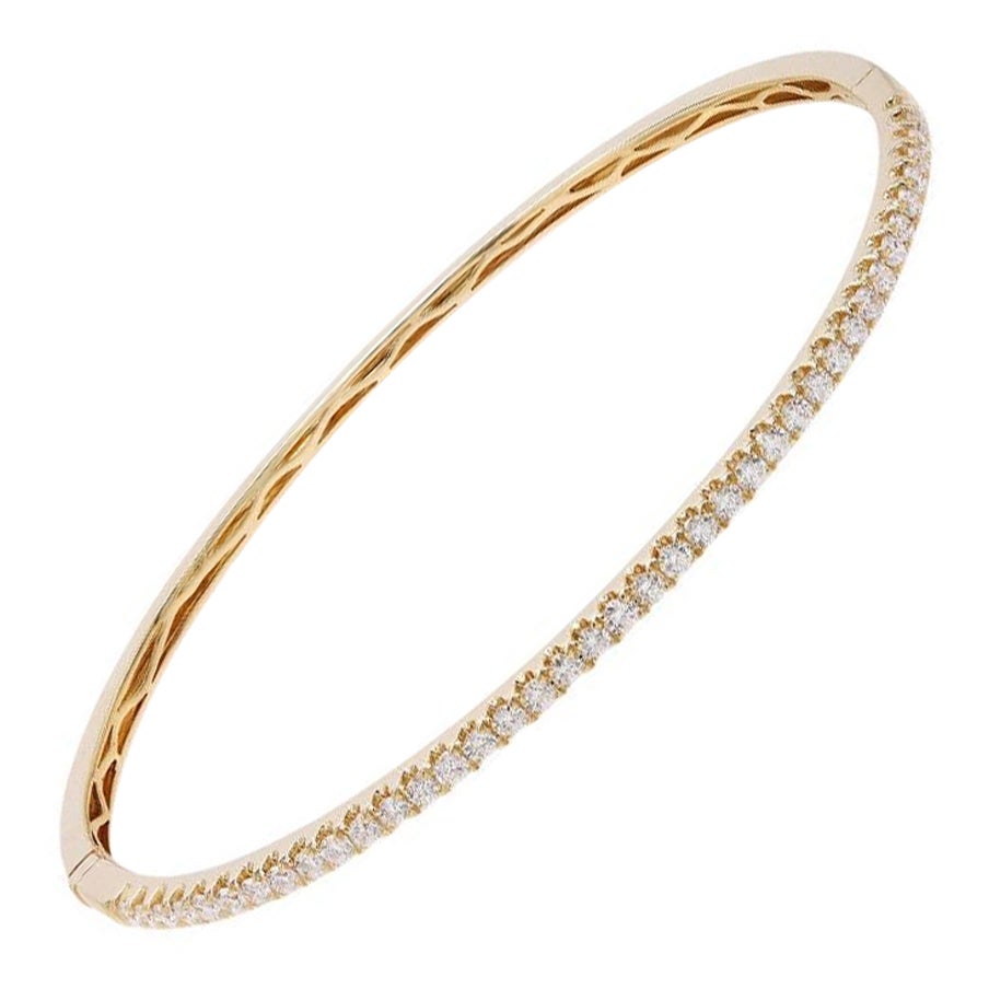1.00 Carat Diamond Bangle Bracelet 18K Yellow Gold For Sale