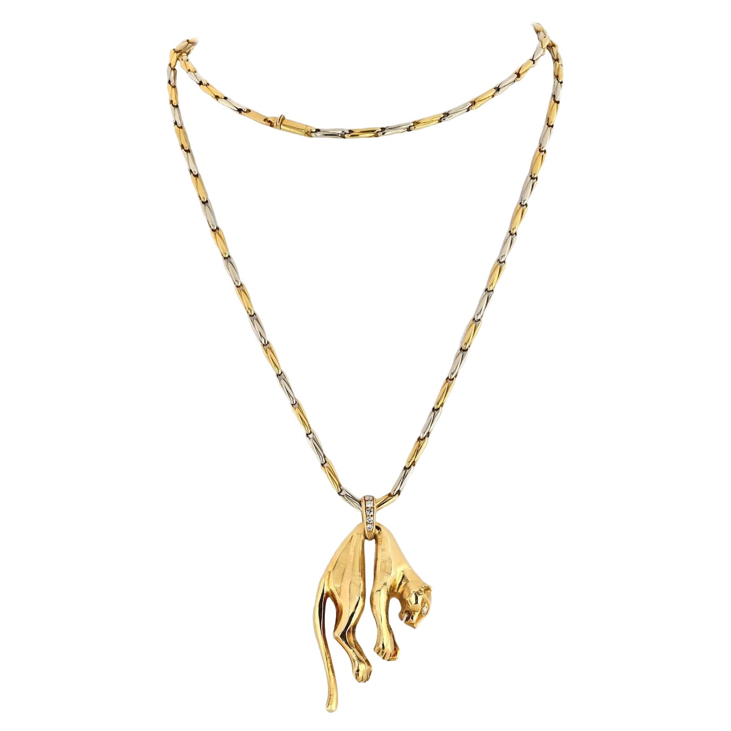 Cartier 18 Karat Gelbgold Ikonische Halskette mit hängendem Panther-Anhänger im Angebot