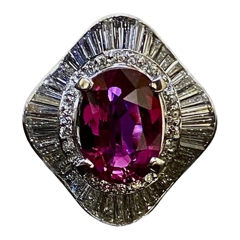 Art Deco Platinum Ballerina Diamond GIA Certified 3.54 Carat Oval Ruby Ring For Sale