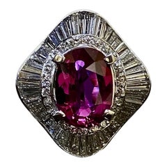 Art Deco Platinum Ballerina Diamond GIA Certified 3.54 Carat Oval Ruby Ring